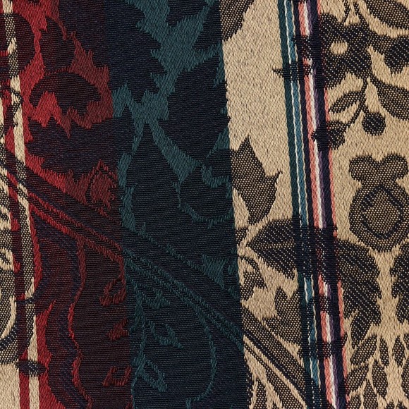 VTG Jacquard Damask Holiday Table Runner Floral Stripe Green Red 12" x  68" - Picture 6 of 7